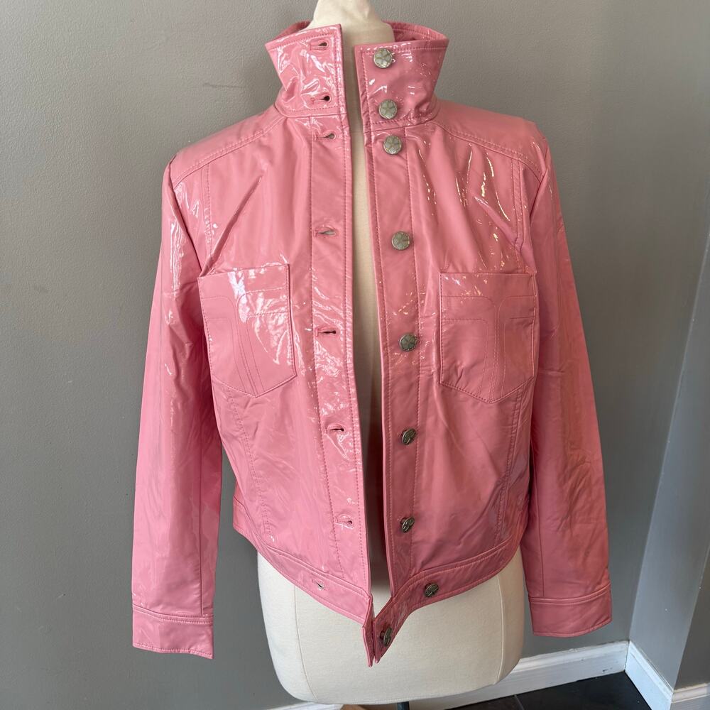 Trina Turk NWT Andre Pink‎ Faux Patent Leather Jacket Sz 8 - Picture 3 of 15